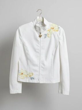 ST JOHN SPORT 2005 white floral embroidered sequin zip up jacket size large